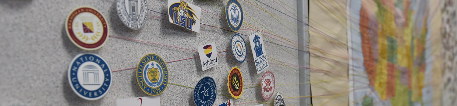 Map and college logos